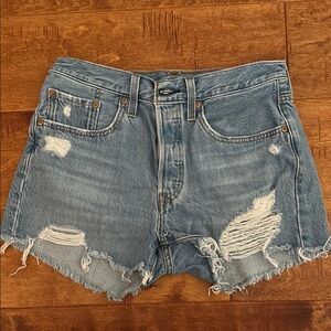 Levi's Blue Distressed Jean Shorts High-Waisted